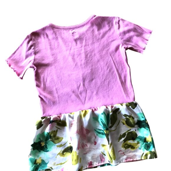 Upcycled Girl’s Shirt Size 12: Handmade Long T-Shirt Pink Floral Ruffled Top - Picture 3 of 10